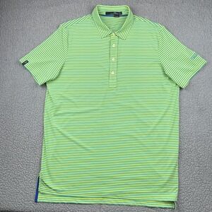 RLX Ralph Lauren Polo‎ Shirt Mens Large Yellow Blue Striped Stretch Golf Logo